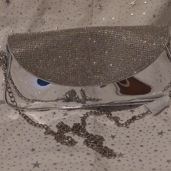 Nina Crystal Flap Mirror Metallic Patent Clutch Bag - Silver - Picture 3 of 8